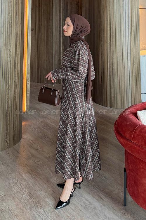 Lamelif Ekose Etekli Takım Acı Kahve