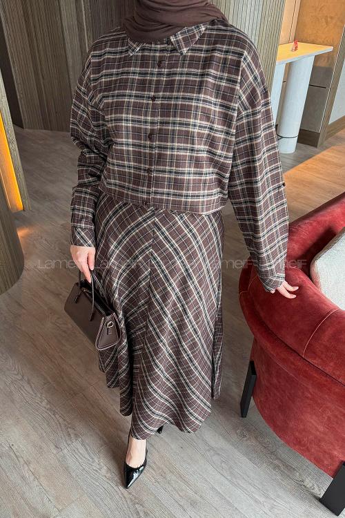 Lamelif Ekose Etekli Takım Acı Kahve