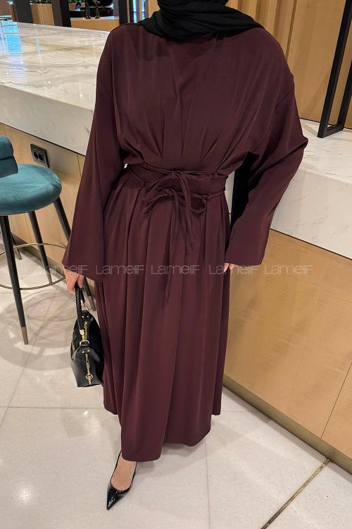 Lamelif Nora Bağcıklı Tesettür Elbise Mürdüm