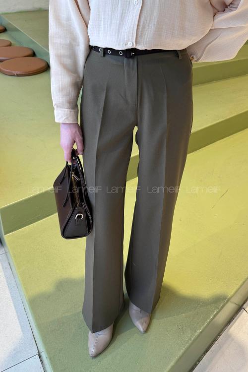 Lamelif Yüksek Bel Kumaş Pantolon Haki