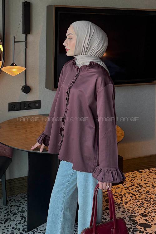 Lamelif Fırfırlı Gömlek Mürdüm