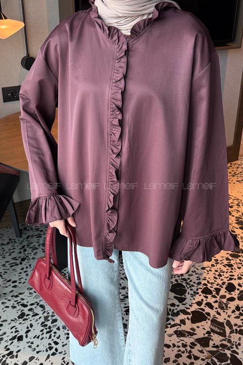 Lamelif Fırfırlı Gömlek Mürdüm