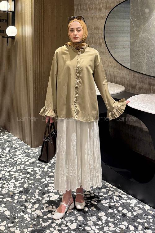 Mink Mandarin Collar Long Arm Cotton Fabric Shirt