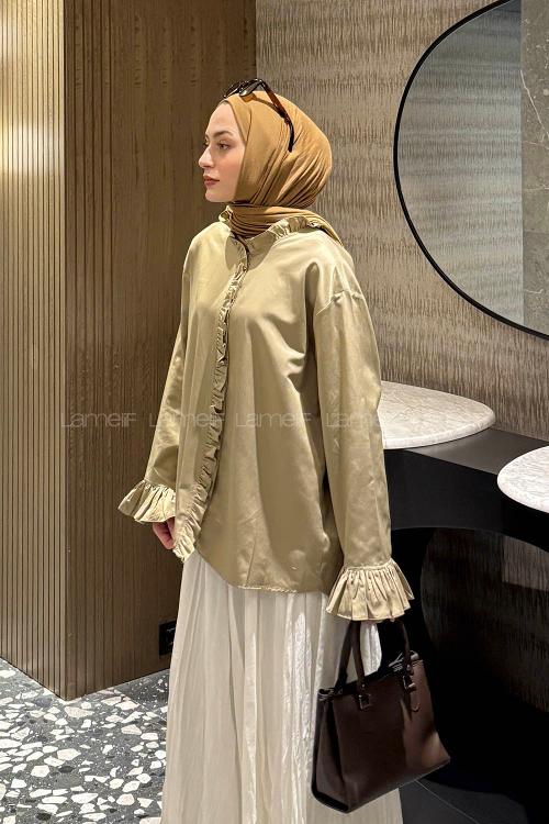 Mink Mandarin Collar Long Arm Cotton Fabric Shirt