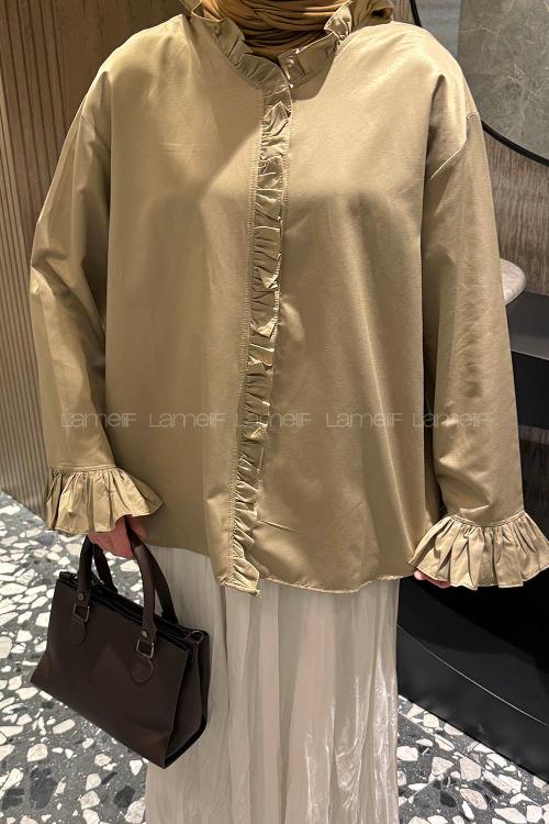 Mink Mandarin Collar Long Arm Cotton Fabric Shirt