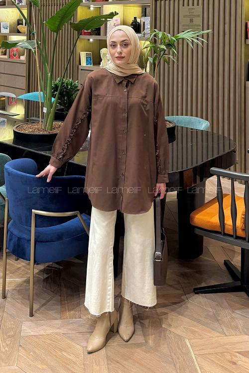 Bitter Brown Shirt Collar Long Arm Cotton Polyester Shirt