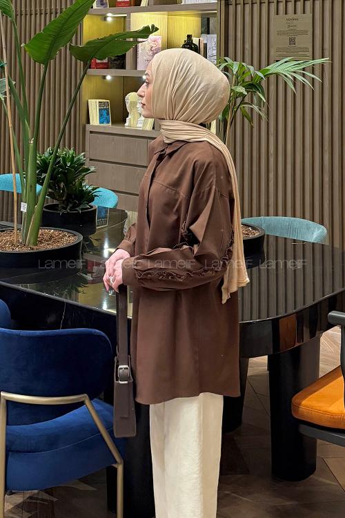 Bitter Brown Shirt Collar Long Arm Cotton Polyester Shirt