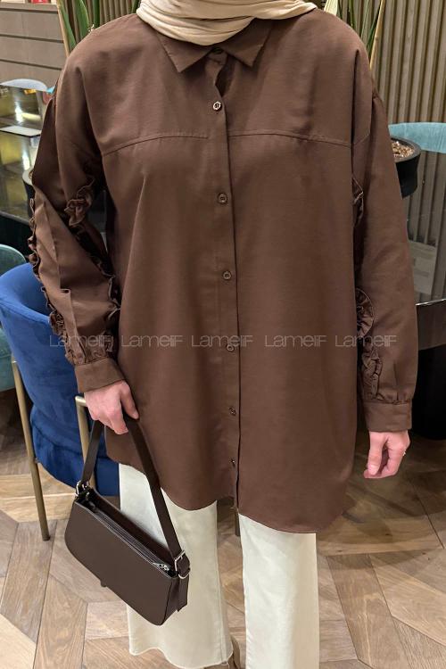Bitter Brown Shirt Collar Long Arm Cotton Polyester Shirt