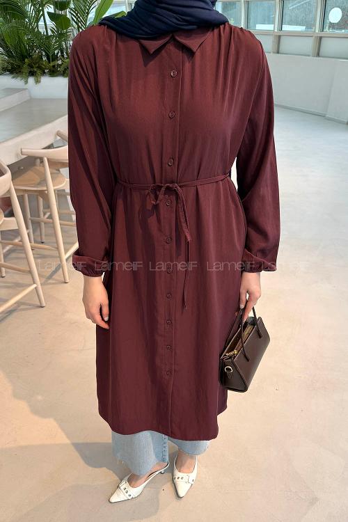 Lamelf Cupra Bağlama Detaylı Tunik Bordo