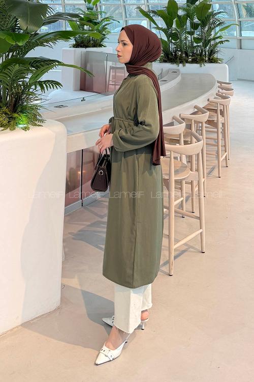 Lamelf Cupra Bağlama Detaylı Tunik Haki