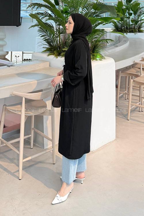 Lamelf Cupra Bağlama Detaylı Tunik Siyah