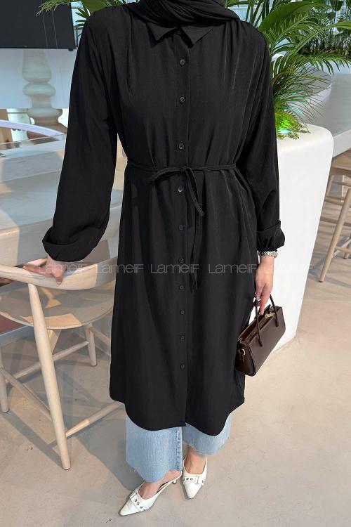 Lamelf Cupra Bağlama Detaylı Tunik Siyah