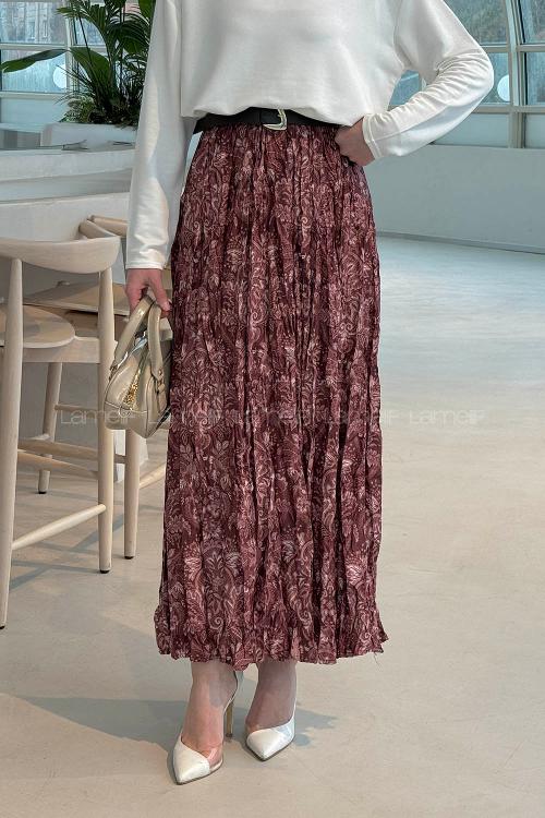 Lamelif Dijital Kraş Etek Gül Kurusu