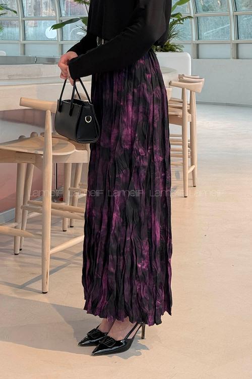 Lamelif Dijital Kraş Etek Mor