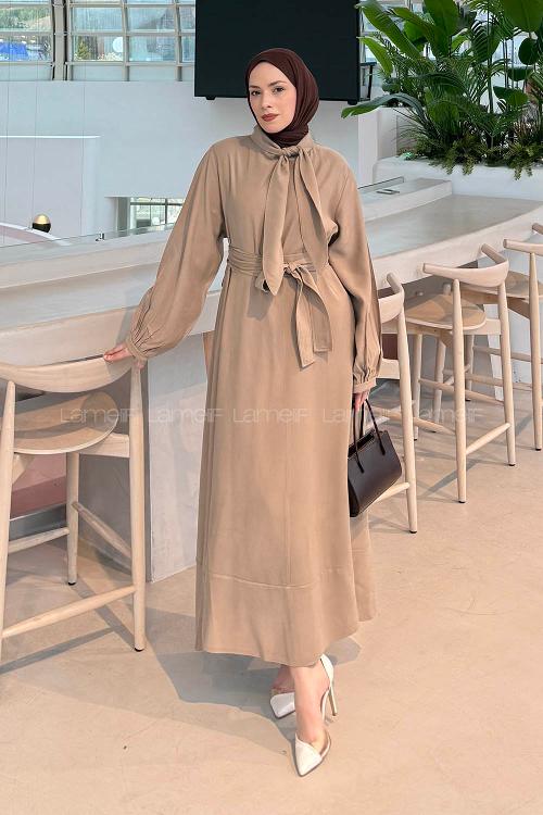 Mink Foulard Neck Tensel Dresess