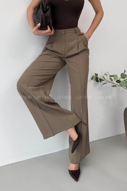 Lamelif Geniş Paça Palazzo Pantolon Haki