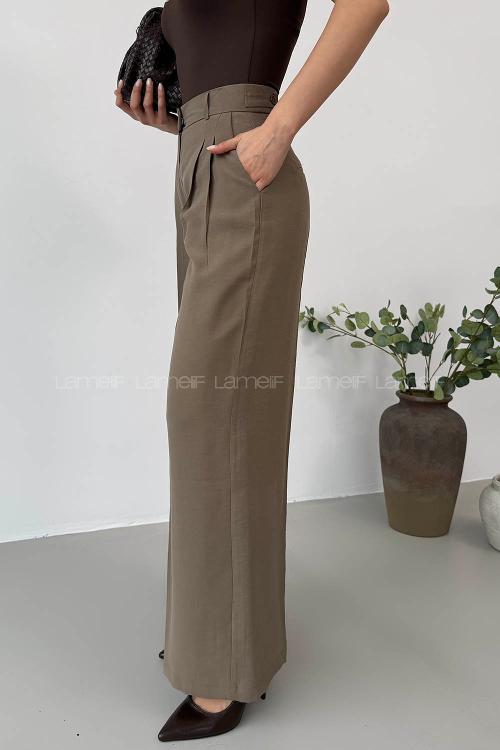 Lamelif Geniş Paça Palazzo Pantolon Haki