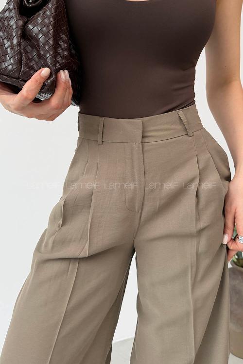 Lamelif Geniş Paça Palazzo Pantolon Haki