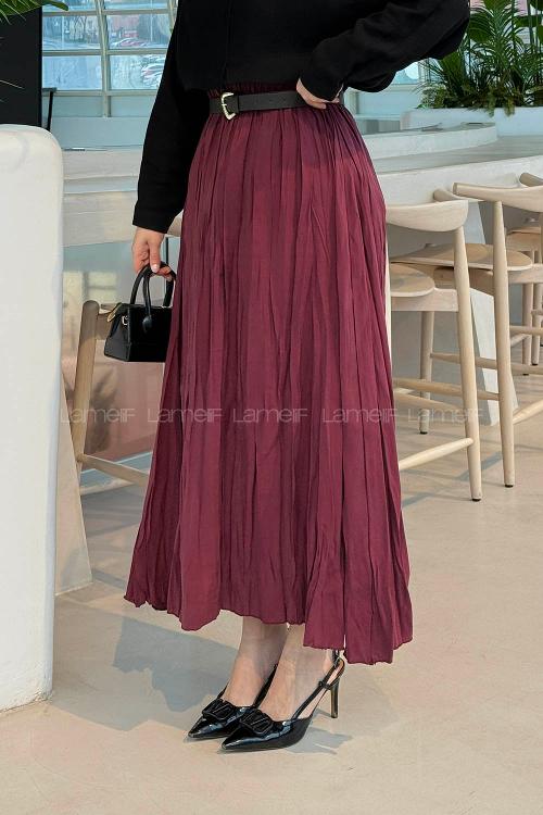 Lamelif Kraşlı Tesettür Etek Bordo