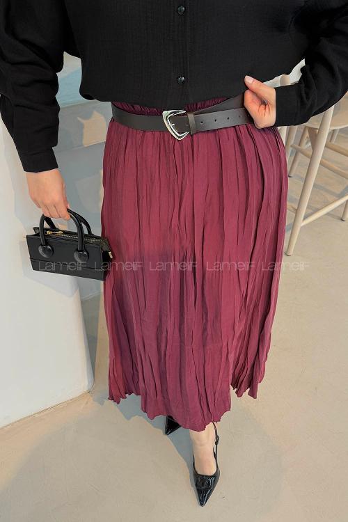 Lamelif Kraşlı Tesettür Etek Bordo