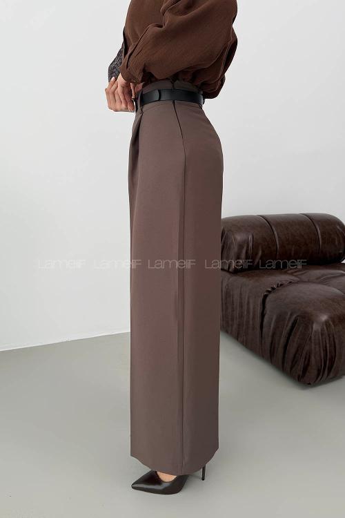Lamelif Krep Palazzo Pantolon Kahverengi