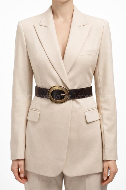 Lamelif Oval Tokalı Krem Suni Deri Kadın Kemer – Vintage Seri