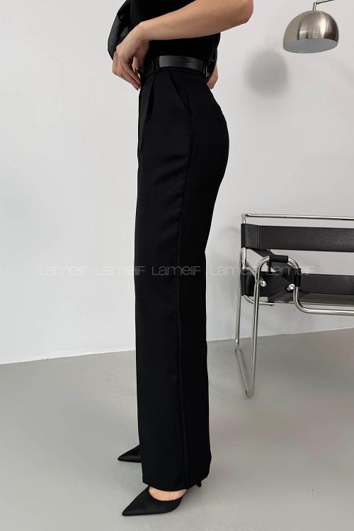 Lamelif Pileli Palazzo Pantolon Siyah