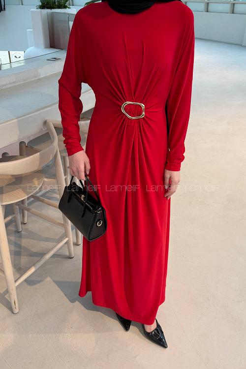 Lamelif Sandy Toka Detaylı Elbise Bordo