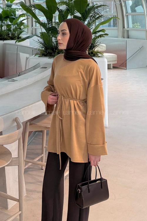 Lamelif Yırtmaç Detaylı Sweat Soft Kahve