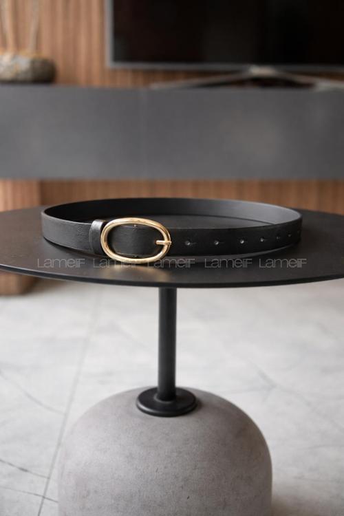 Lamelif Liora Silver Oval Tokalı Siyah Suni Deri Kadın Kemer