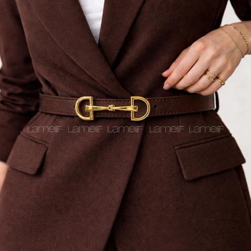 Lamelif Massi Çif Tokalı Kemer Kahverengi Gold