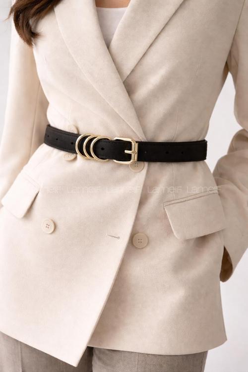 Lamelif Noir Nubuk Gold Halka Tokalı Kadın Kemer