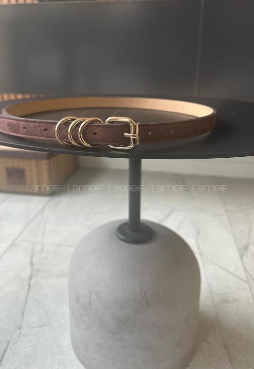 Lamelif Noir Nubuk Gold Halka Tokalı Kadın Kemer