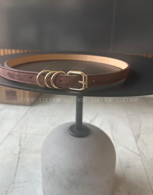 Lamelif Noir Nubuk Gold Halka Tokalı Kadın Kemer