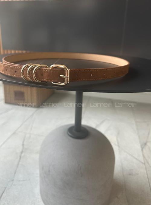 Lamelif Noir Nubuk Gold Halka Tokalı Kadın Kemer