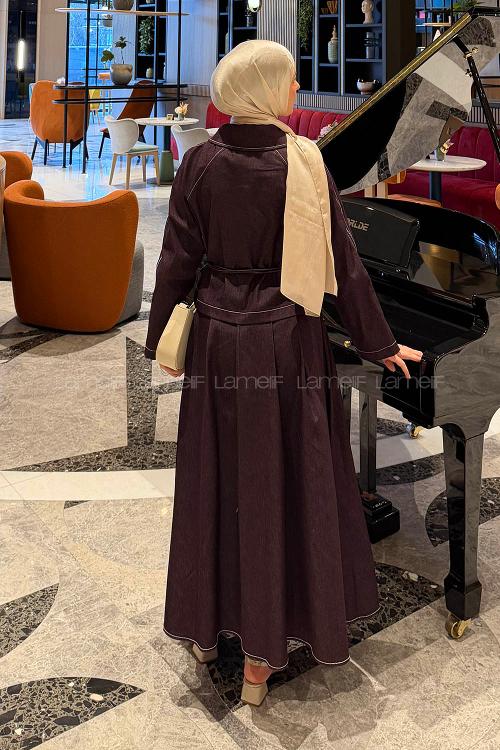 Lamelif Fermuar Detaylı Etekli Takım Mor