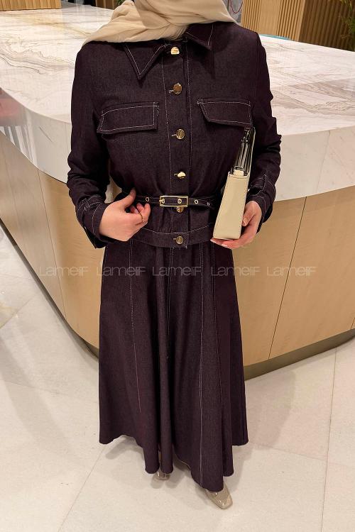 Lamelif Kemerli Jile Takım Kahverengi