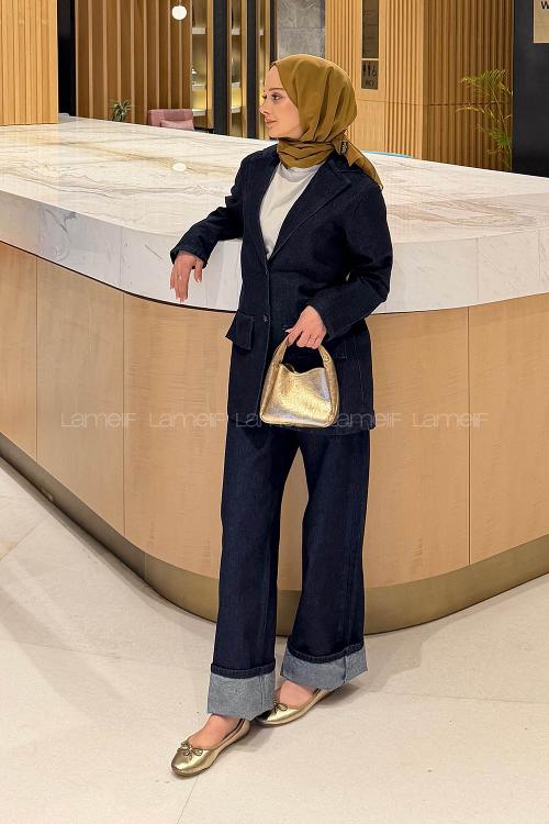 Lamelif Kot Ceket-Pantolon Takım Koyu Mavi