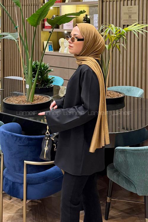 Lamelif Bağlama Detaylı Kimono Tunik Siyah