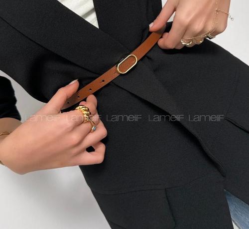 Lamelif Gold Tokalı Krem Suni Deri Kadın Kemer – Elegant Seri