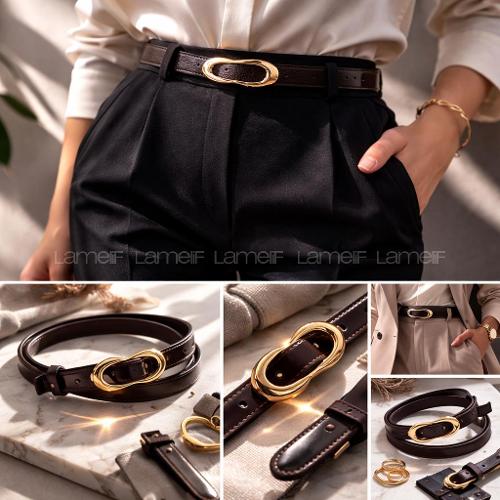 Lamelif Kadın Tasarım Gold Tokalı Kemer