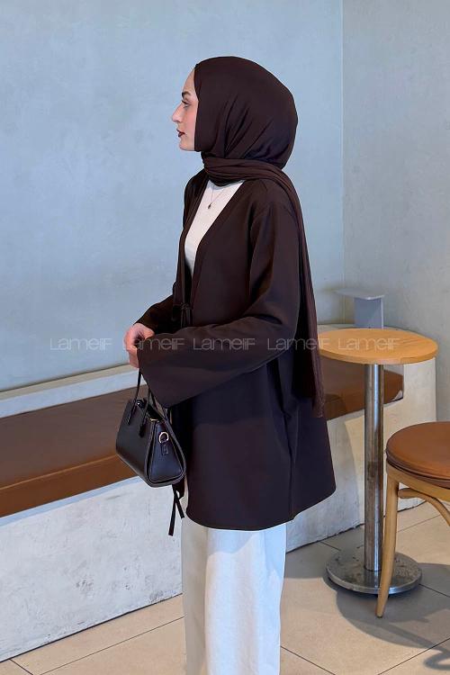 Lamelif Bağlama Detaylı Kimono Tunik Acı Kahve
