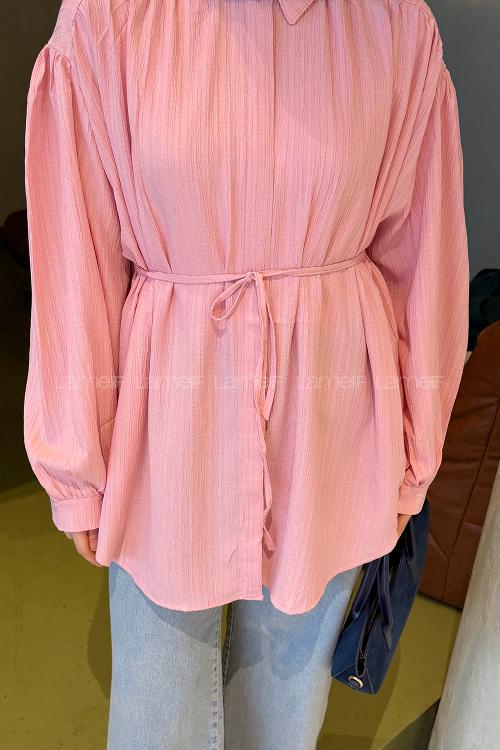 Candy Pink Shirt Collar Long Arm Cotton Shirt