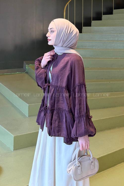 Lamelif Bağlama Detaylı Tunik Mürdüm