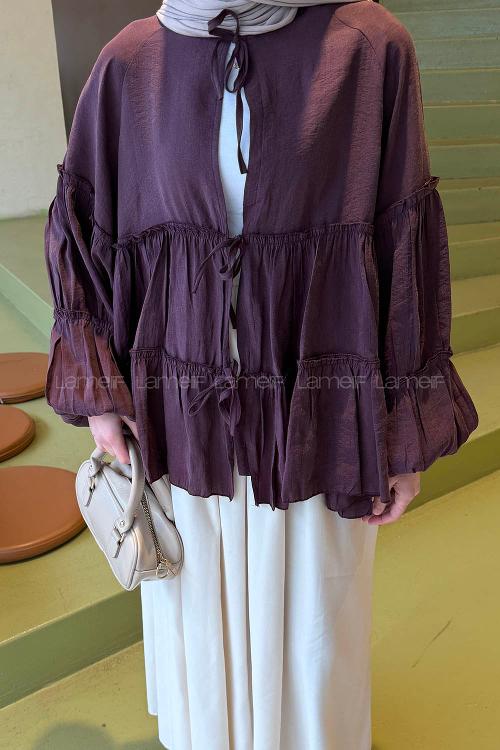 Lamelif Bağlama Detaylı Tunik Mürdüm