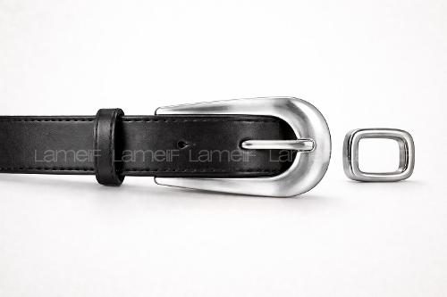 Lamelif Kadın Luna Geniş Oval Gümüş Tokalı Kemer