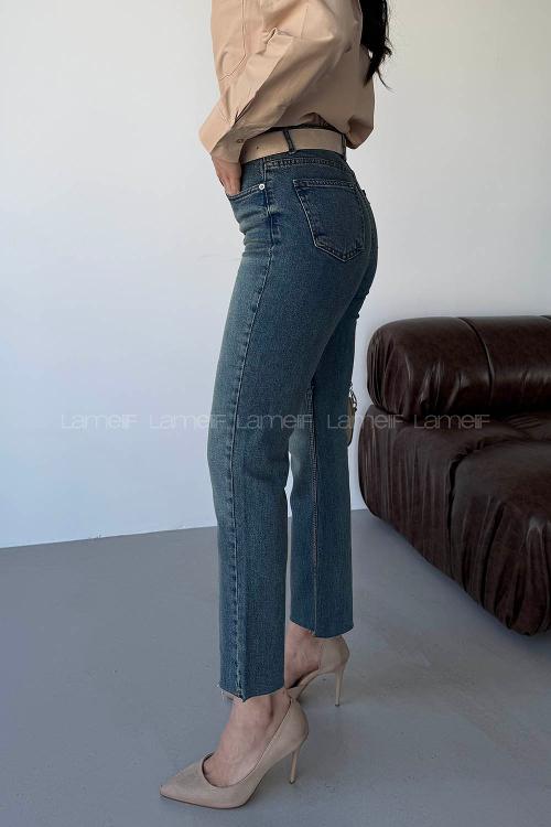 Lamelif Kesik Paça Fit Jean Mavi Yıkama