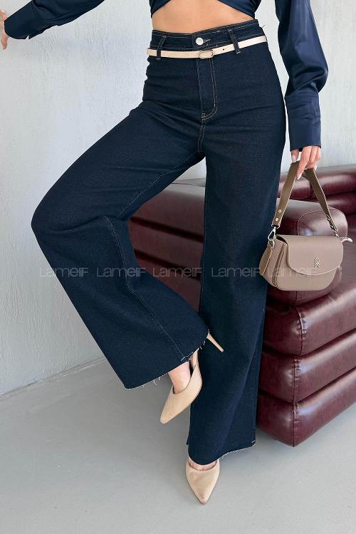 Dark Blue Denim Normal Waist Denim Pants