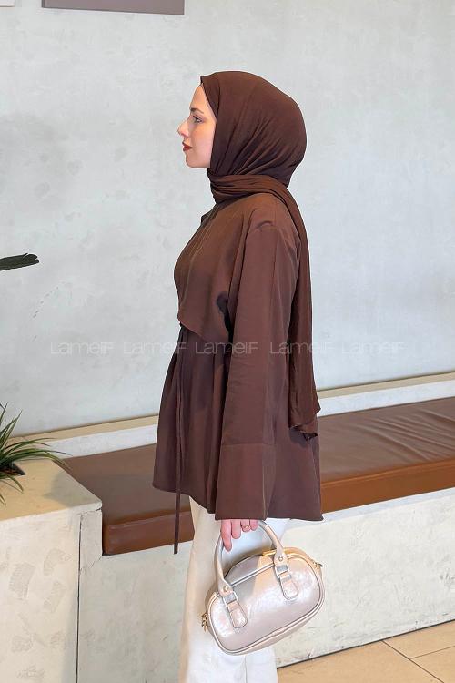 Lamelif Pelerin Detaylı Tunik Kahverengi