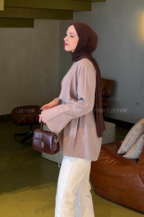 Lamelif Pelerin Detaylı Tunik Vizonrengi